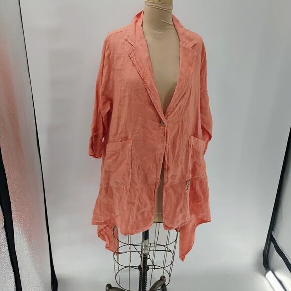 Verandah by Vina Orange Poncho Free Size tunic top 100% linen lagenlook peach - Picture 2 of 11